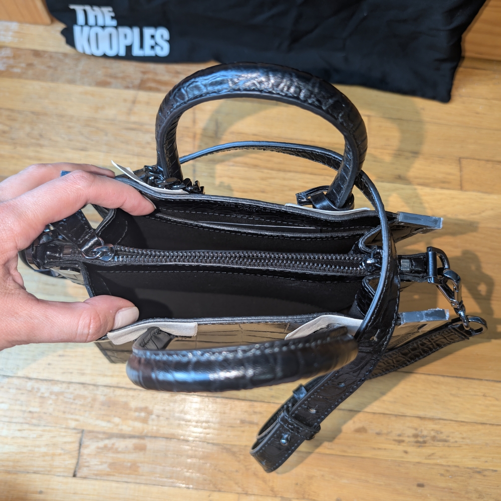 The Kooples Black Crocodile-Embossed Satchel - Picture 8 of 13